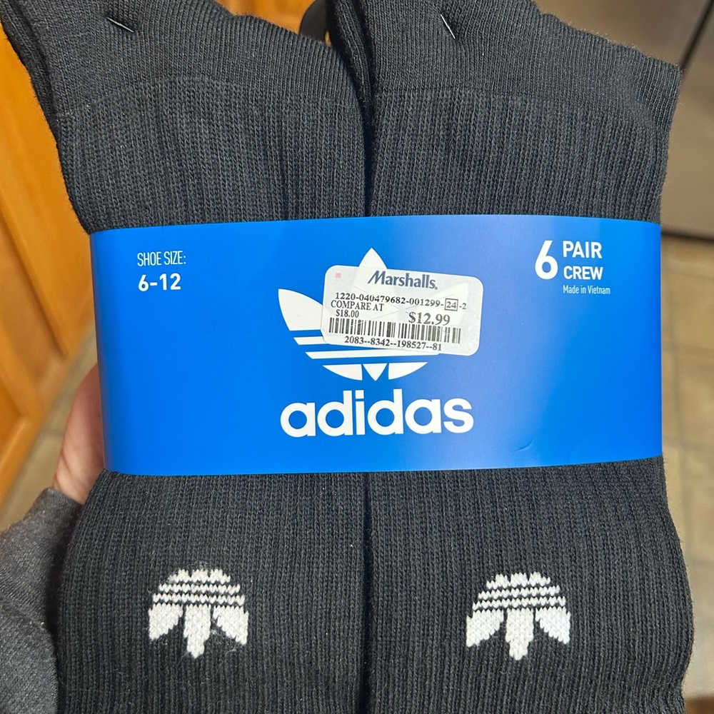 adidas Men's Black Crew Athletic Socks - 6 Pair